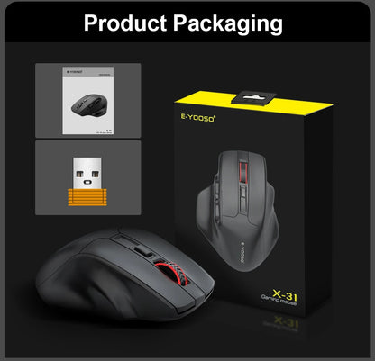 Rato Gaming E-YOOSO X-31 Pro USB Grande com Suporte Bluetooth 2.4G Sem Fios PAW3212 4800 DPI para Gamer, Computador Portátil e PC