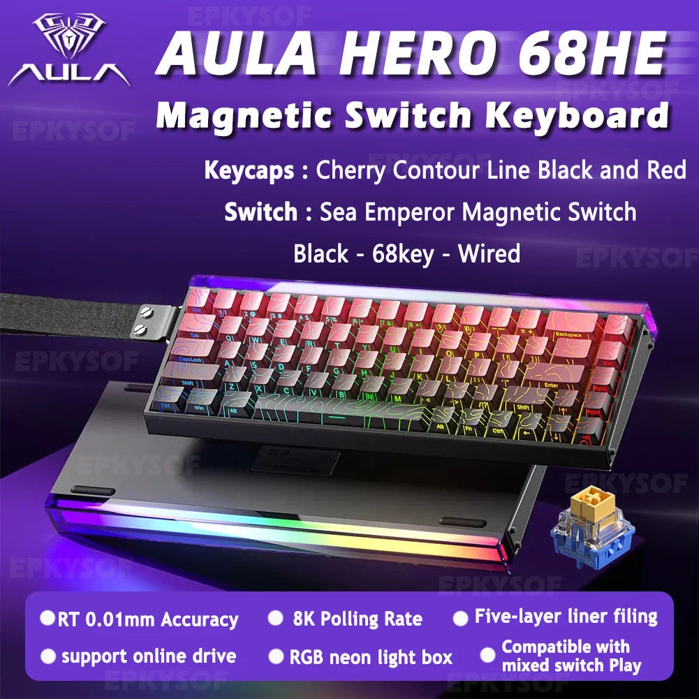 AULA HERO 68HE Teclado Mecânico Gaming RGB com Switch Magnético Rapid Trigger Retorno 8K com Fio Teclado Personalizado para Esports