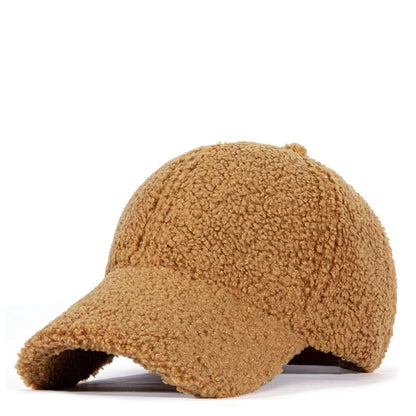 Winter Solid Color M-Label Lamb Wool Baseball Cap for Women, Outdoor Warm Casual Fashion Versatile Plush Duckbill Cap