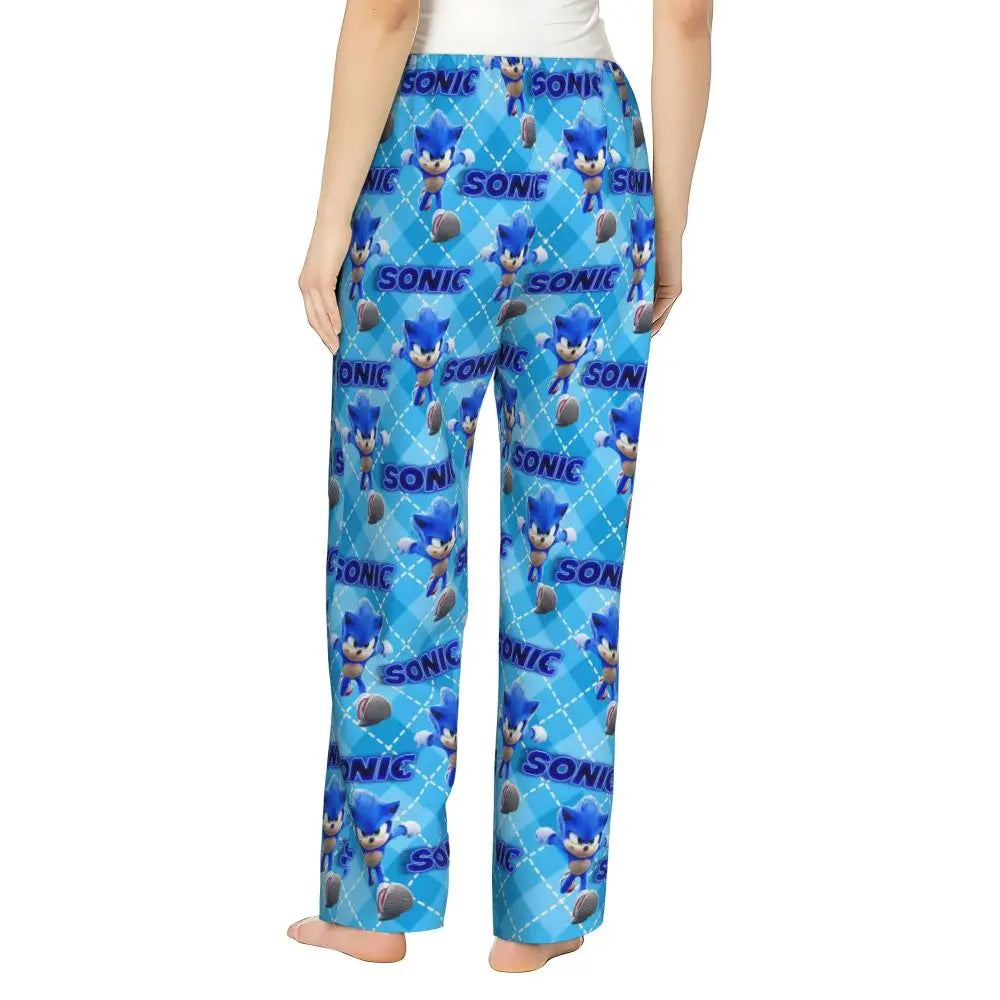 Custom Printed Womens Soniced Pajama Pants Hedgehog Game Sleepwear Sleep Lounge Bottoms with Pockets