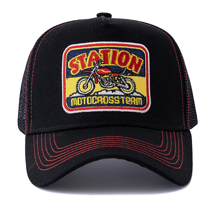 Casquette de camionneur unisexe en maille, motif moto classique, casquette de baseball d'été respirante, casquette streetwear pour hommes et femmes