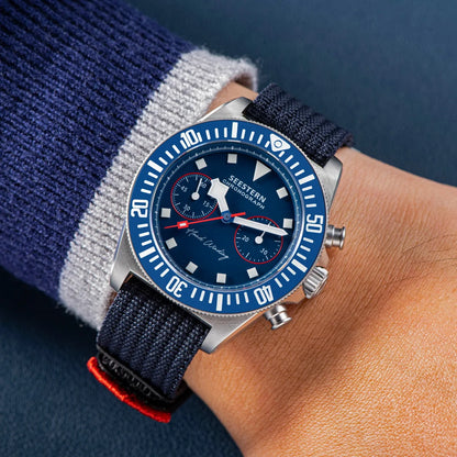 SEESTERN Chronograph Herren-Mechanikuhr Tianjin ST1901 Uhrwerk Saphirglas-Armbanduhr mit Nylon-Klettarmband, Leuchtzeigern und Skelettdesign