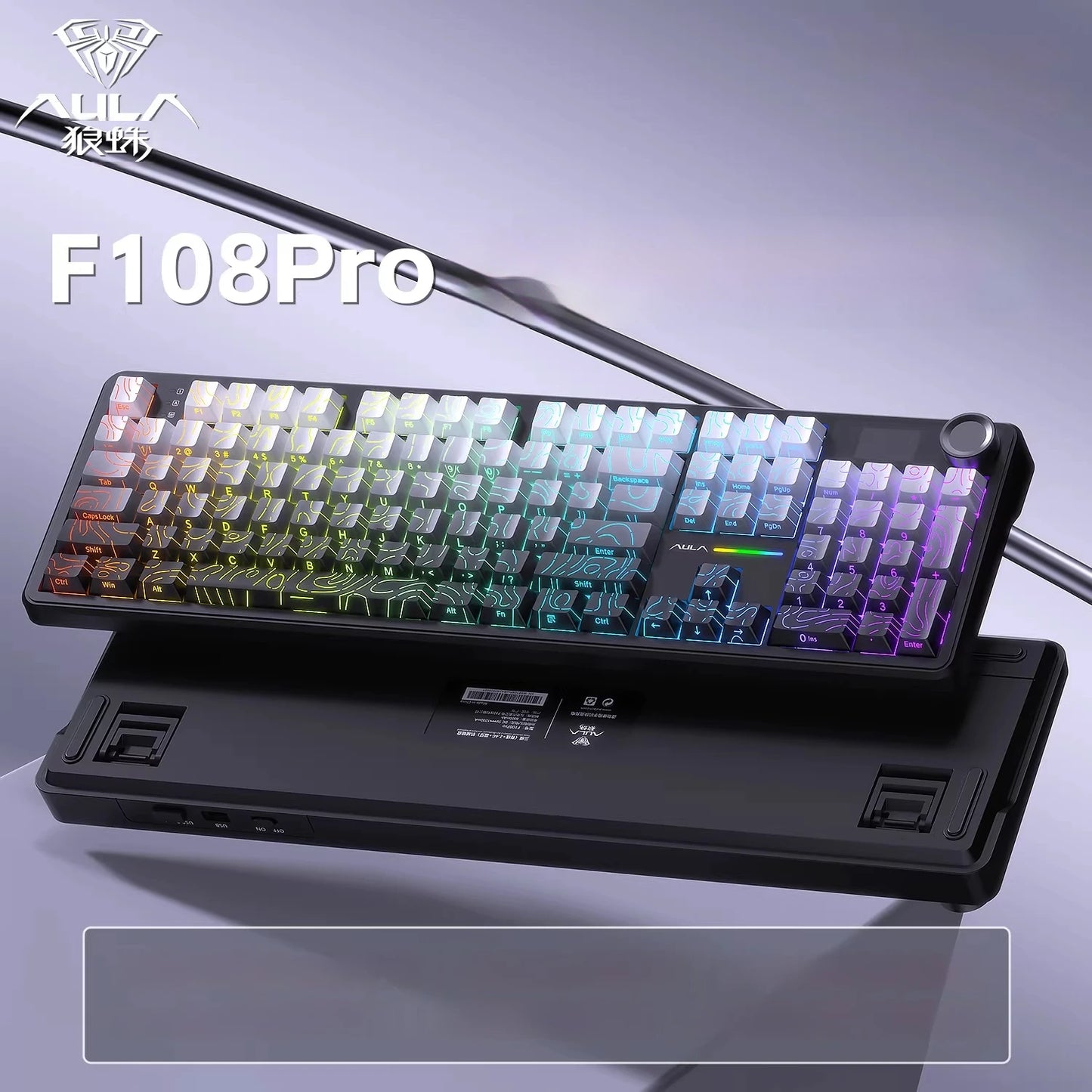 Tastiera meccanica AULA F108 PRO personalizzata layout 100%, retroilluminazione RGB, wireless Bluetooth, switch HiFi, tastiera gaming