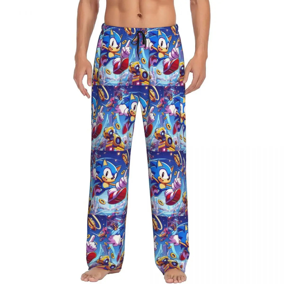 Custom Print Men's Soniced Pajama Pants Hedgehog Game Sleepwear Sleep Lounge Bottoms with Pockets