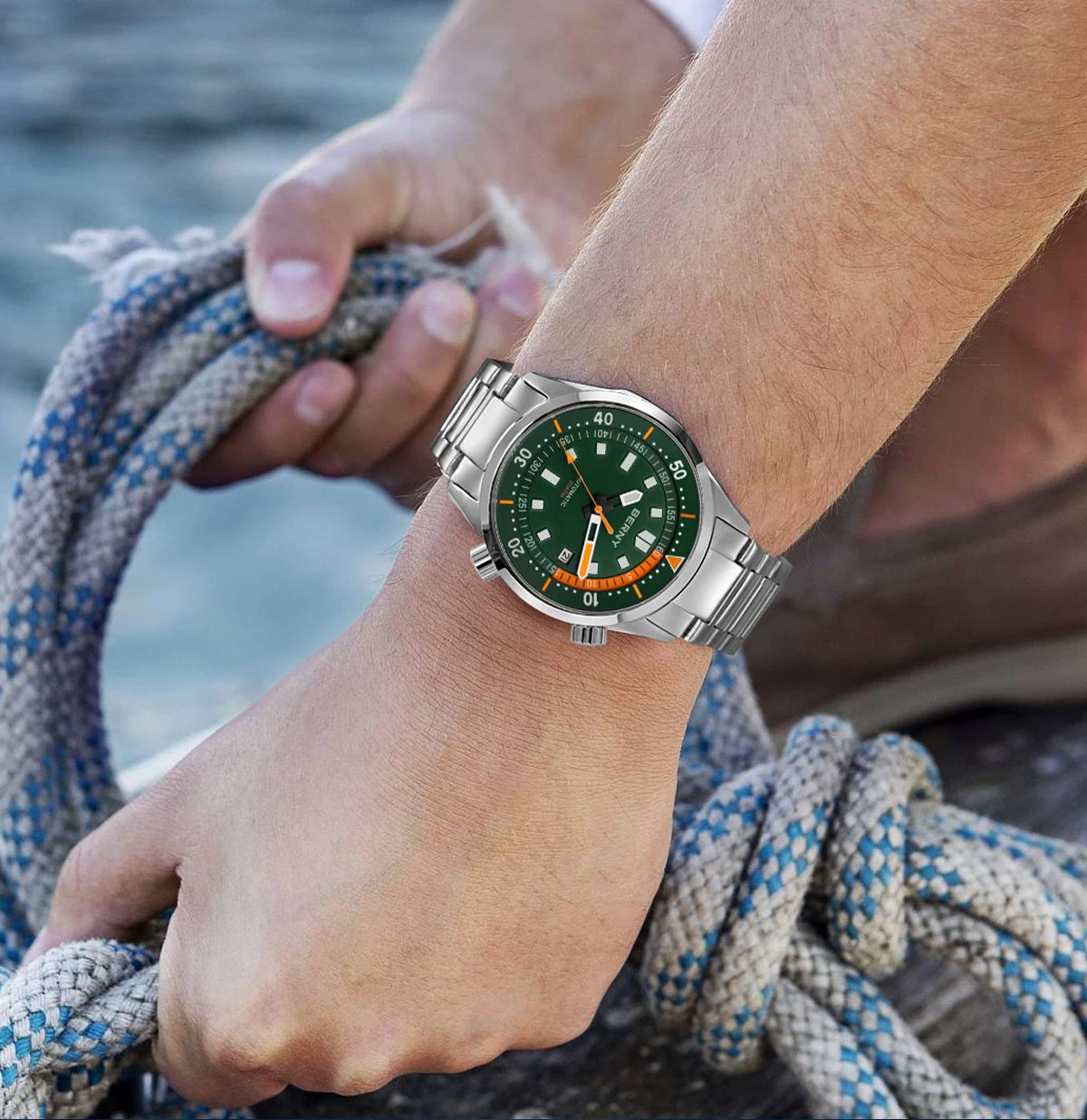 Relógio de mergulho BERNY para homem, automático mecânico, 200M impermeável, superluminoso, 42mm, safira, para natação e mergulho