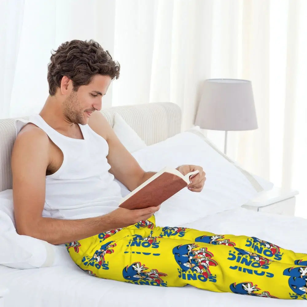 Custom Print Men's Soniced Pajama Pants Hedgehog Game Sleepwear Sleep Lounge Bottoms with Pockets