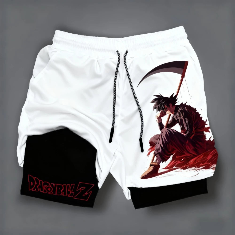 2026 Summer Dragon Ball  Goku Wolf Samurai 2-in-1 Gym Shorts 100% Cotton Oversized Fitness Retro Streetwear Unisex  Adults Kids