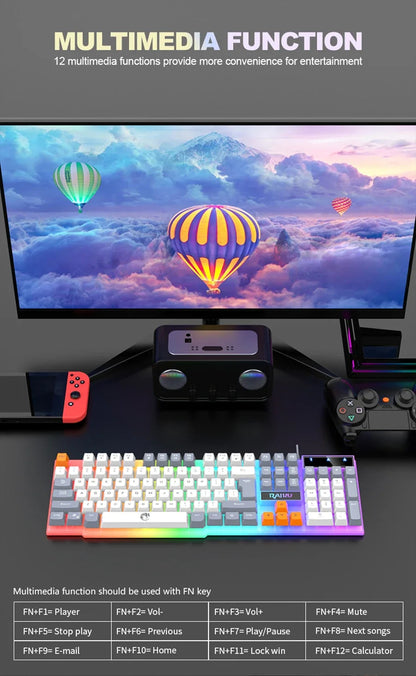 Einzelne Tastatur und Tastatur-Maus-Set RAIKU T26, dreifarbige Leuchttastatur, kabelgebundene mechanische Touch-Gaming-Maus-Tastatur-Kombination