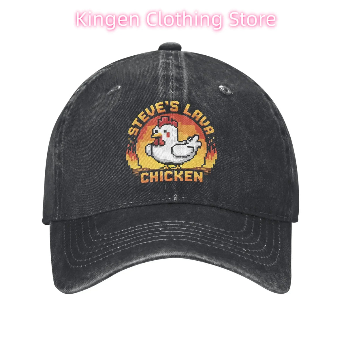 Unisex „Chicken Jockey Lava“ kepurė su vištos atvaizdu, „Steves“ stiliaus, madinga, dirbtinai susidėvėjusi, išplauta beisbolo kepurė su reguliuojamu dydžiu