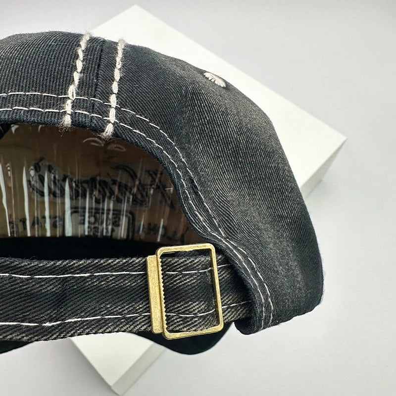 Koreanische Vintage-Waschung Baseballcaps für Herren und Damen aus Baumwolle, Snapback-Caps mit Stickerei, neue vielseitige Mode-Lettering-Freizeitcaps im Distressed-Look