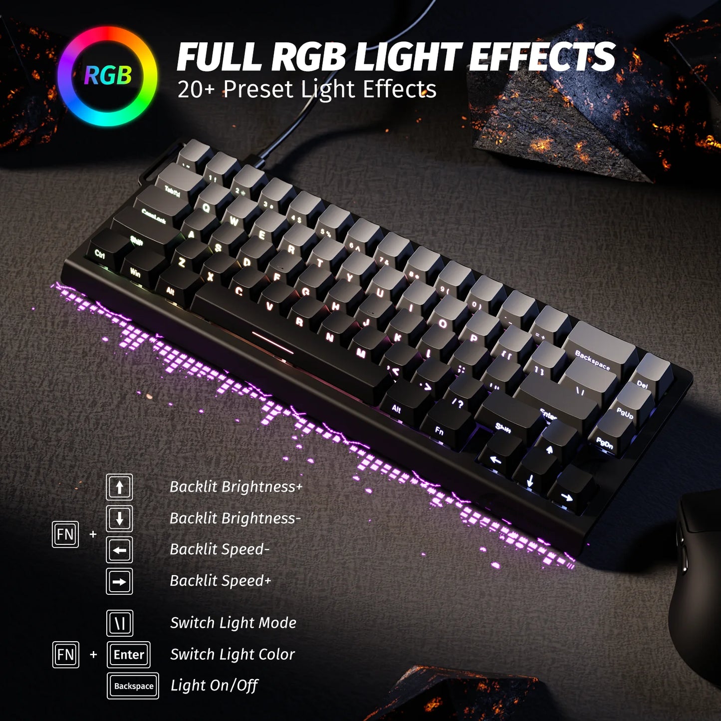 ATTACK SHARK X68 HE Rapid Trigger 8KHz Magnetic Keyboard, 0.01mm RT Accuracy, 60% Layout, RGB, Support RT/Snap Tap/DKS/MT/TGL