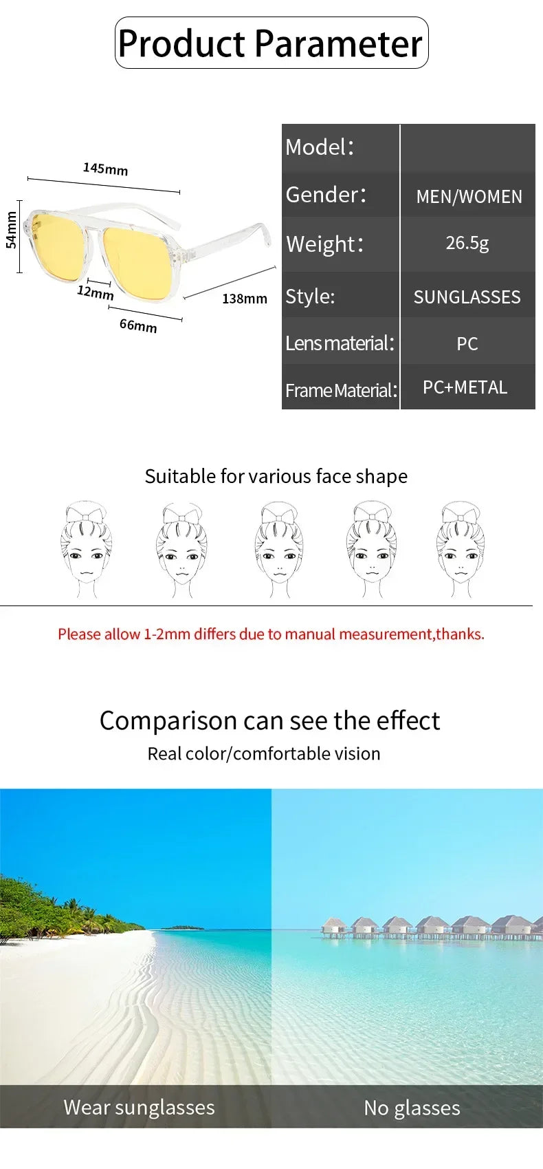 Fashion Female Sun Shades Eyewear Men Women Fashion Double Beam Sunglasses Vintage Outdoor Travel Driving UV400 Goggles