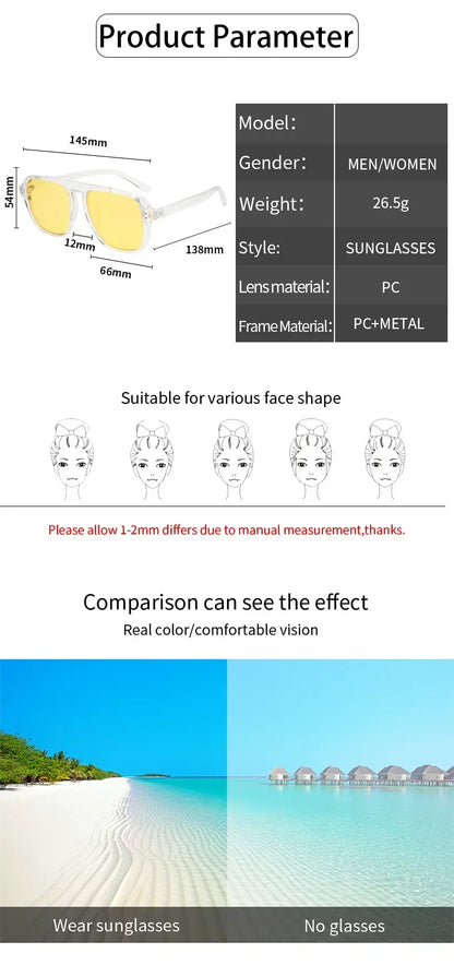 Fashion Female Sun Shades Eyewear Men Women Fashion Double Beam Sunglasses Vintage Outdoor Travel Driving UV400 Goggles