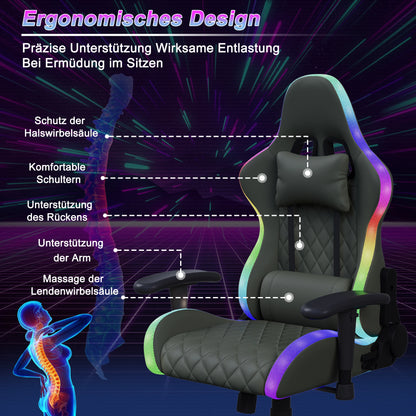 Gaming Chair,Ergonomic Gaming Chair with LED,Adjustable Computer Chair for Teenagers,Lumbar Cushion,Gamer Chair,Black