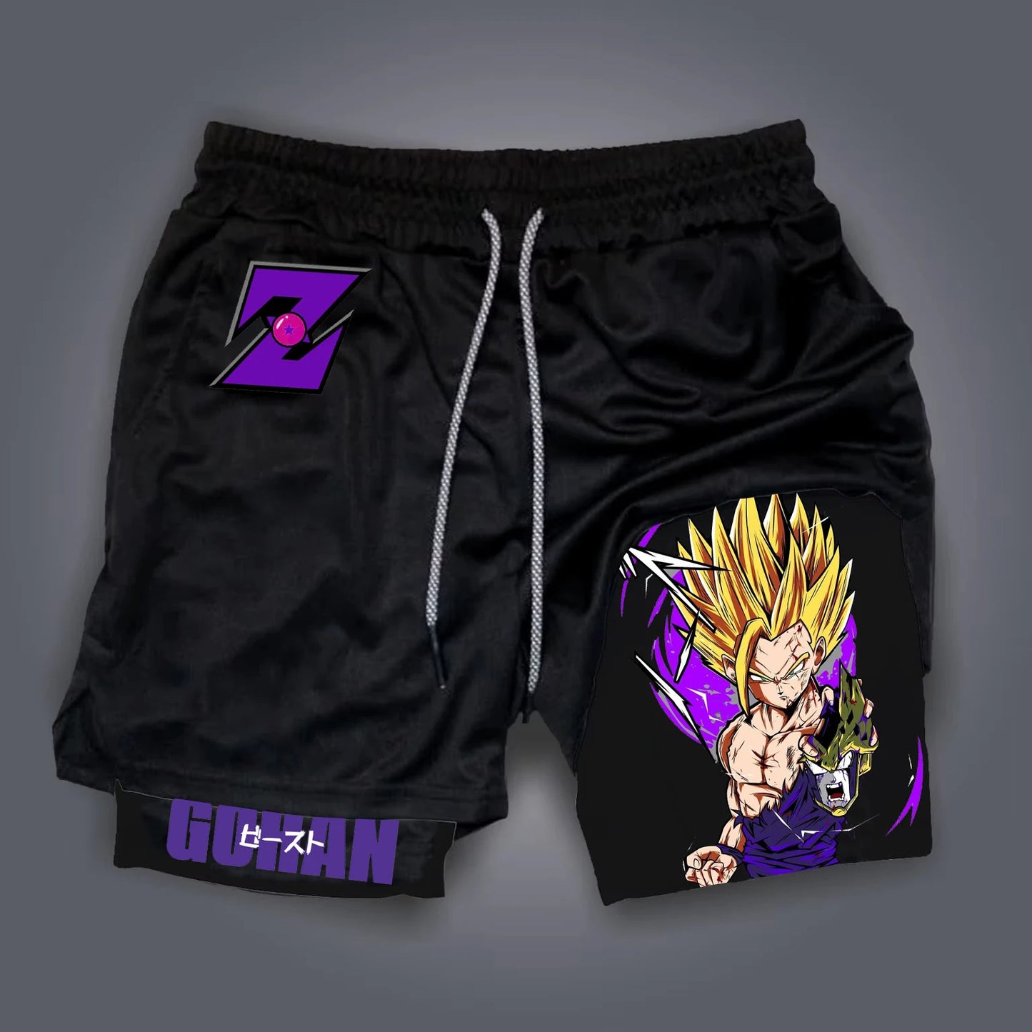 2026 New Dragon Ball Z Son Gohan Anime Men's Double Layer 2 In 1 Gym Shorts Summer Quick-dry Soft Comfy Lightweight Beach Shorts