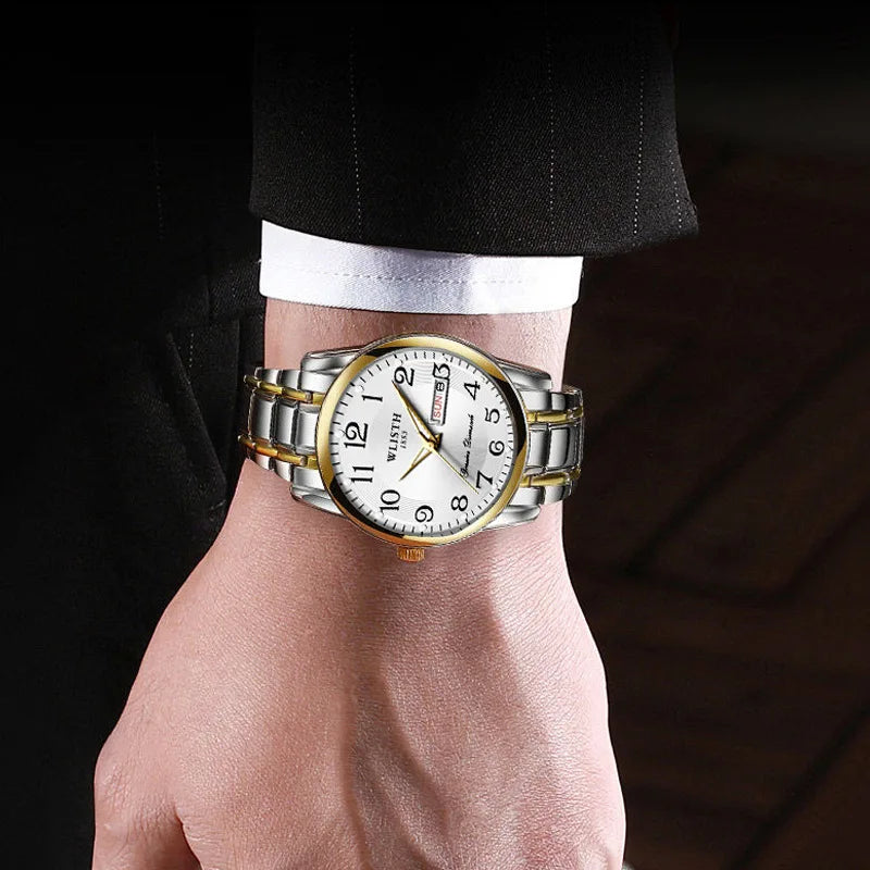 Luxusuhr für Damen, Quarzuhr, digitale Armbanduhr, wasserdicht, mit Kalender und Leuchtanzeige; modischer und professioneller Stil, auch für Herren geeignet.