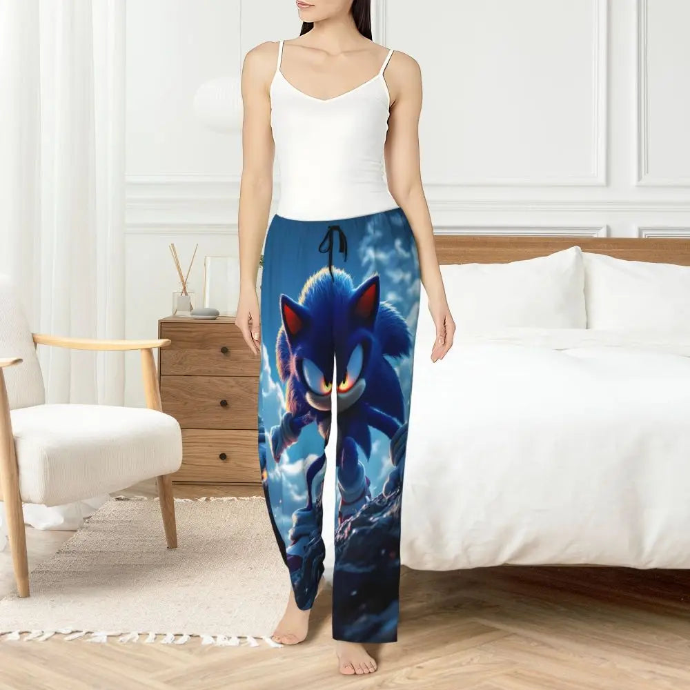 Custom Printed Womens Soniced Pajama Pants Hedgehog Game Sleepwear Sleep Lounge Bottoms with Pockets