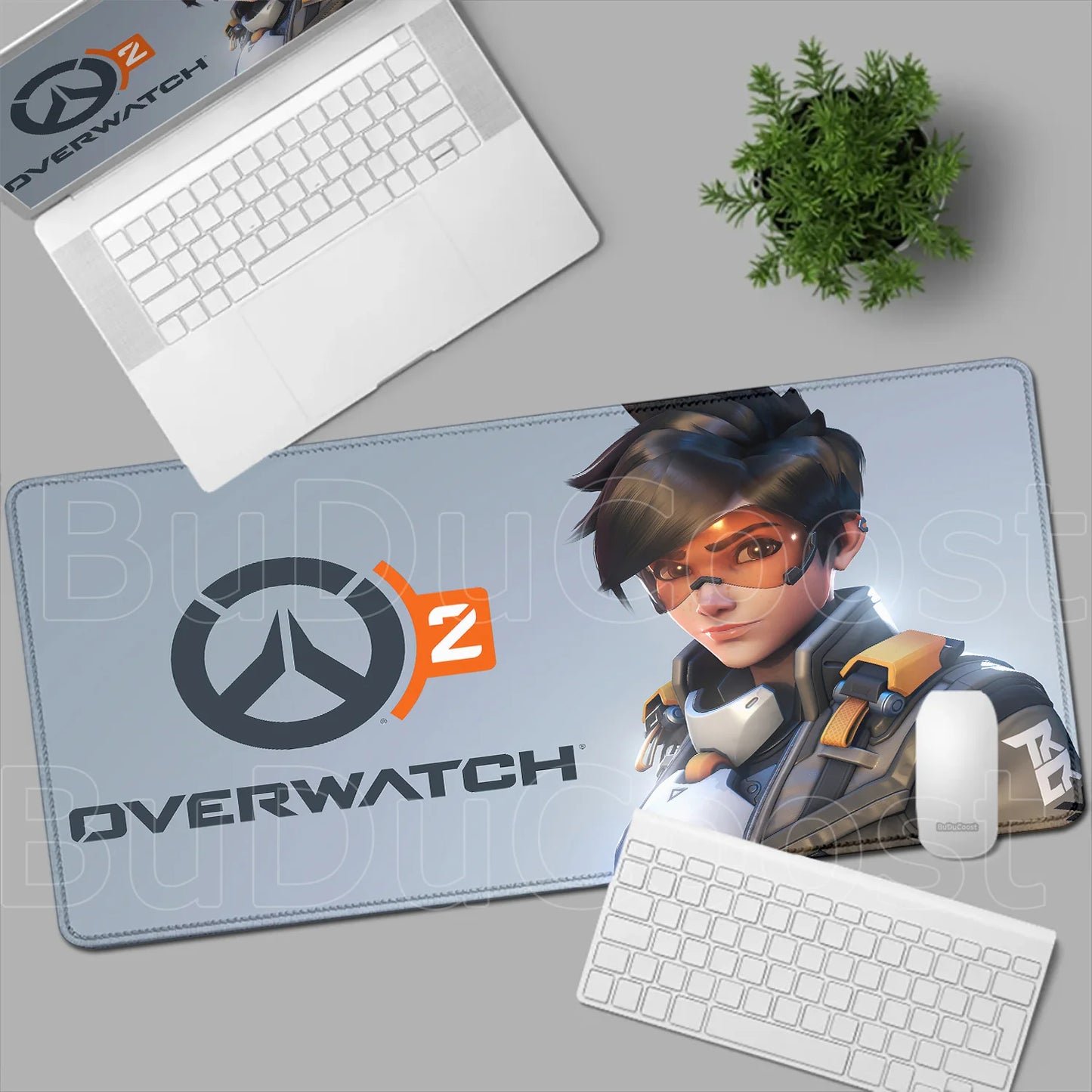 Геймърски пад за мишка Overwatch Anime Girl, голям XXL, HD печат, постелка за компютърна клавиатура, лаптоп и офис, мека гумена подложка за бюро, 900x400 MM