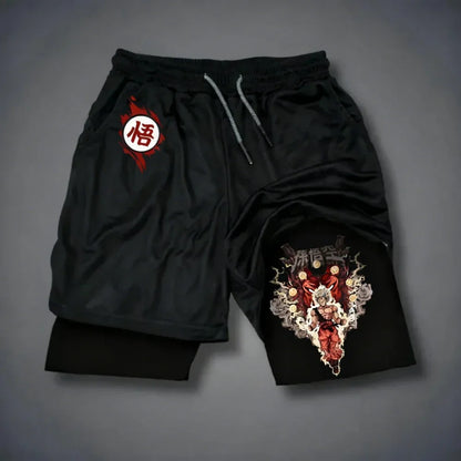 Dragon Ball Son Goku 2026 Men's Quick-Drying Double-Layer Gym Shorts Summer Fitness Sports Y2K Style Fake Two-Piece Pants