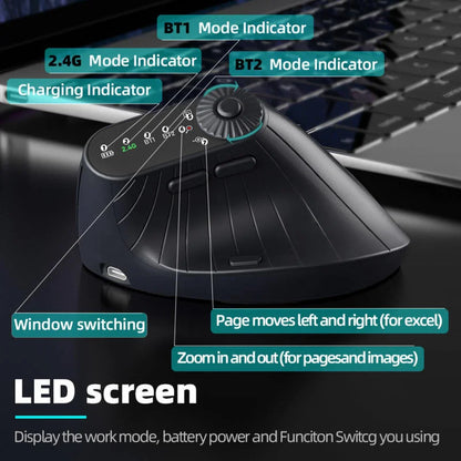 Ergonomische 2.4GHz Wireless BT RGB-Maus, Dual-Mode, für Laptop, Desktop und Büro, leise kabellose vertikale Gaming-Maus