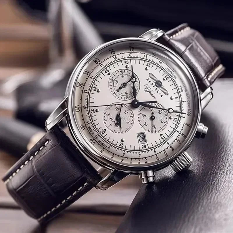 Zeppelin Airship Automatic Date Mens Leather Band Fashion Luxury  Business Casual Men Watches Gift Men's Waterproof Watch