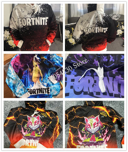 Sweatshirt com capuz Fortnite para homem, estampado 3D, moda Battle Game, para rapazes e raparigas, estilo hip hop, casaco casual masculino
