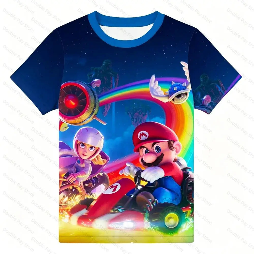 Latest 2026 Super Mario 3D Printed Top Cartoon Children's Short Sleeved T-shirt Summer Popular Comfortable Breathable T-shirt
