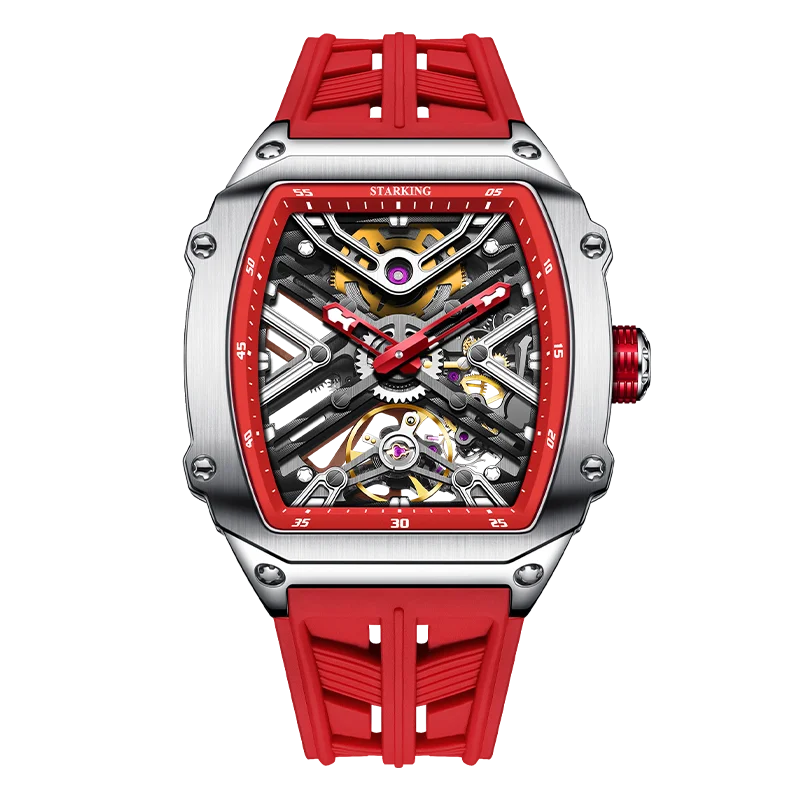 STARKING Men's Waterproof Sports Mechanical Watch, Wear-resistant Silicone Strap, Automatic, Luminous Tonneau Luxury Design