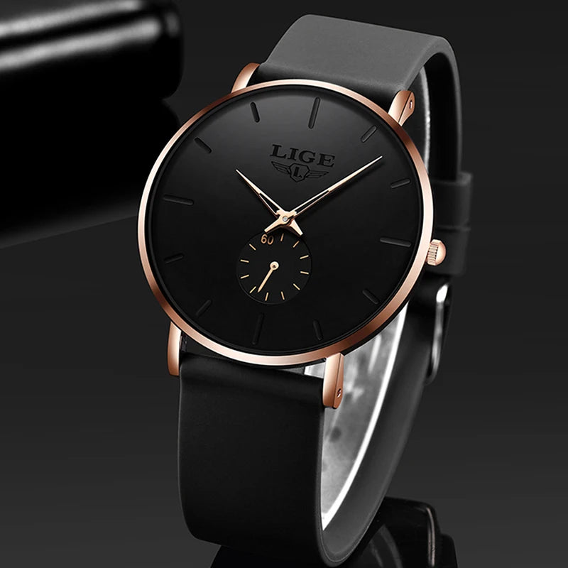 LIGE Herrenuhr – Sportlicher und trendiger Stil, Luxusmarke, wasserdicht, schlichtes und ultradünnes Design, Quarzuhr für Herren