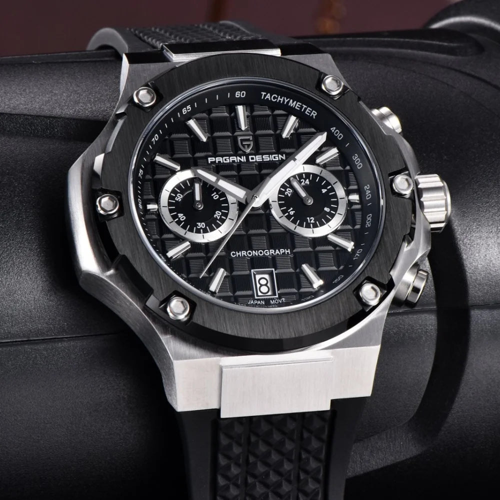 PAGANI DESIGN PD-YS032 Herren-Quarzuhr 44mm Japan VK64 Uhrwerk Edelstahlgehäuse Kautschukarmband Saphirglas 100M wasserdicht