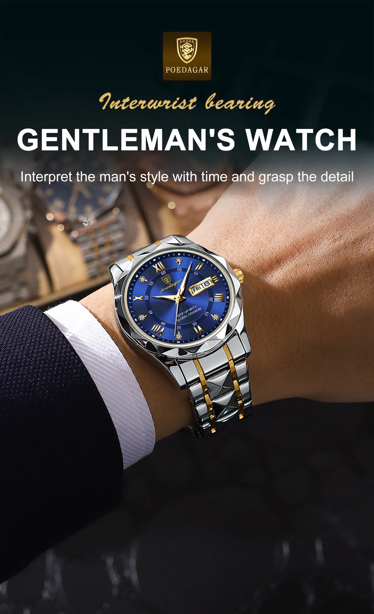 POEDAGAR Luxury Business Men's Watches Waterproof Stainless Steel Luminous Man Wristwatch Date Week Quartz Sport Men Watch Reloj