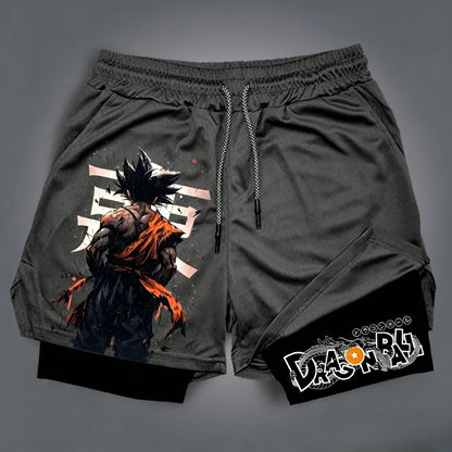 2026 New Dragon Ball Anime Goku Peripheral Printed Double-layer Shorts, Summer Men's Sport Loose Comfortable Breathable Pants