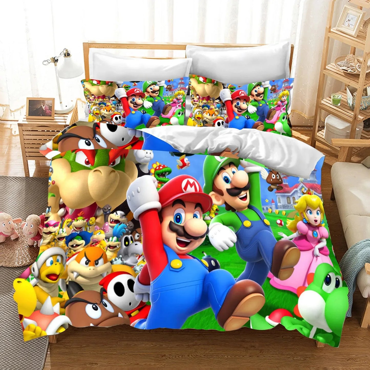 Hot Super Mario Cartoon Game Cute All Season Duvet Cover And Pillowcase Teen Large/Queen Cute Bedroom Decoration Boys Girls Gift