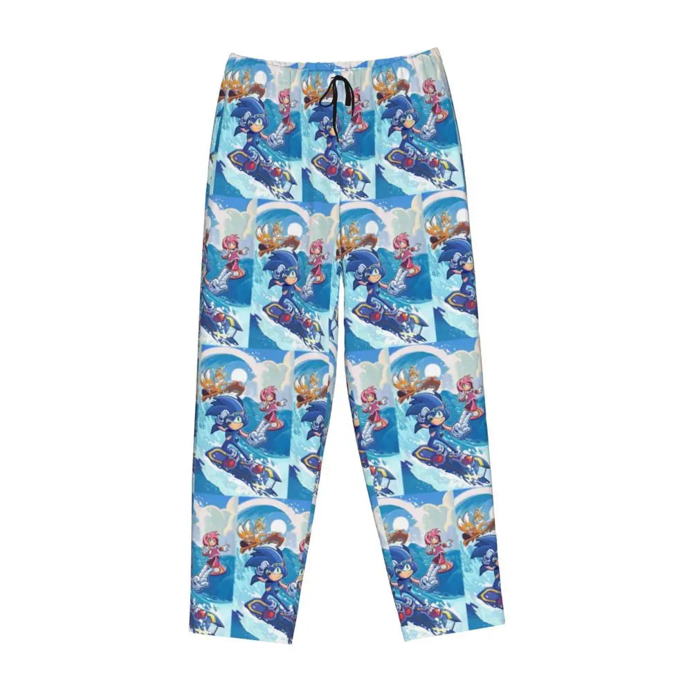 Custom Women Soniced Pajama Pants Printed Hedgehog Game Sleep Sleepwear Bottoms with Pockets
