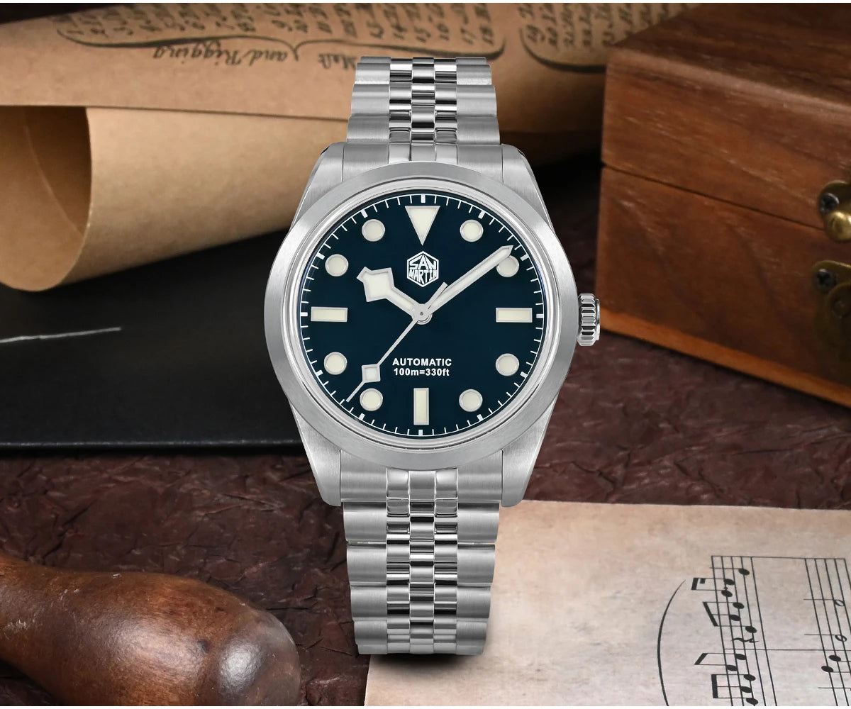 San Martin 38mm Men's Sport Watch Fashion Luxury Explore Climbing Automatic Mechanical Sapphire Waterproof 5 Links Bracelet BGW-9