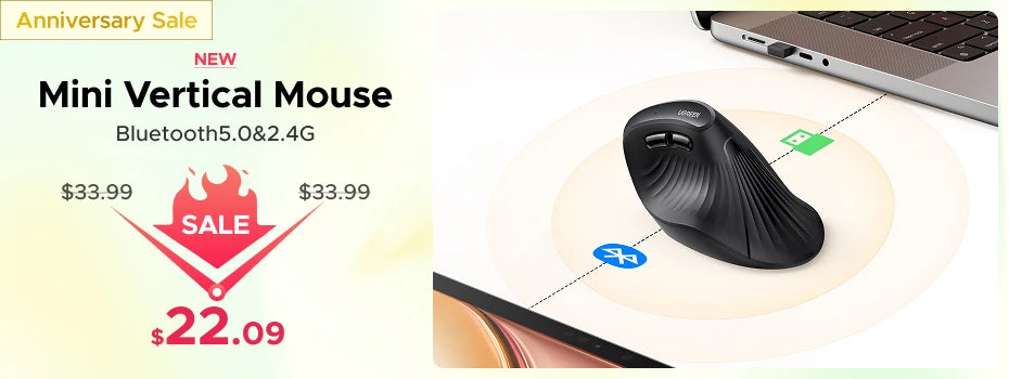 UGREEN kabellose Maus Bluetooth 5.0, ergonomische Maus 4000DPI mit 6 leisen Tasten, für MacBook, Tablet, Laptops, Computer, PC, 2.4G-Maus