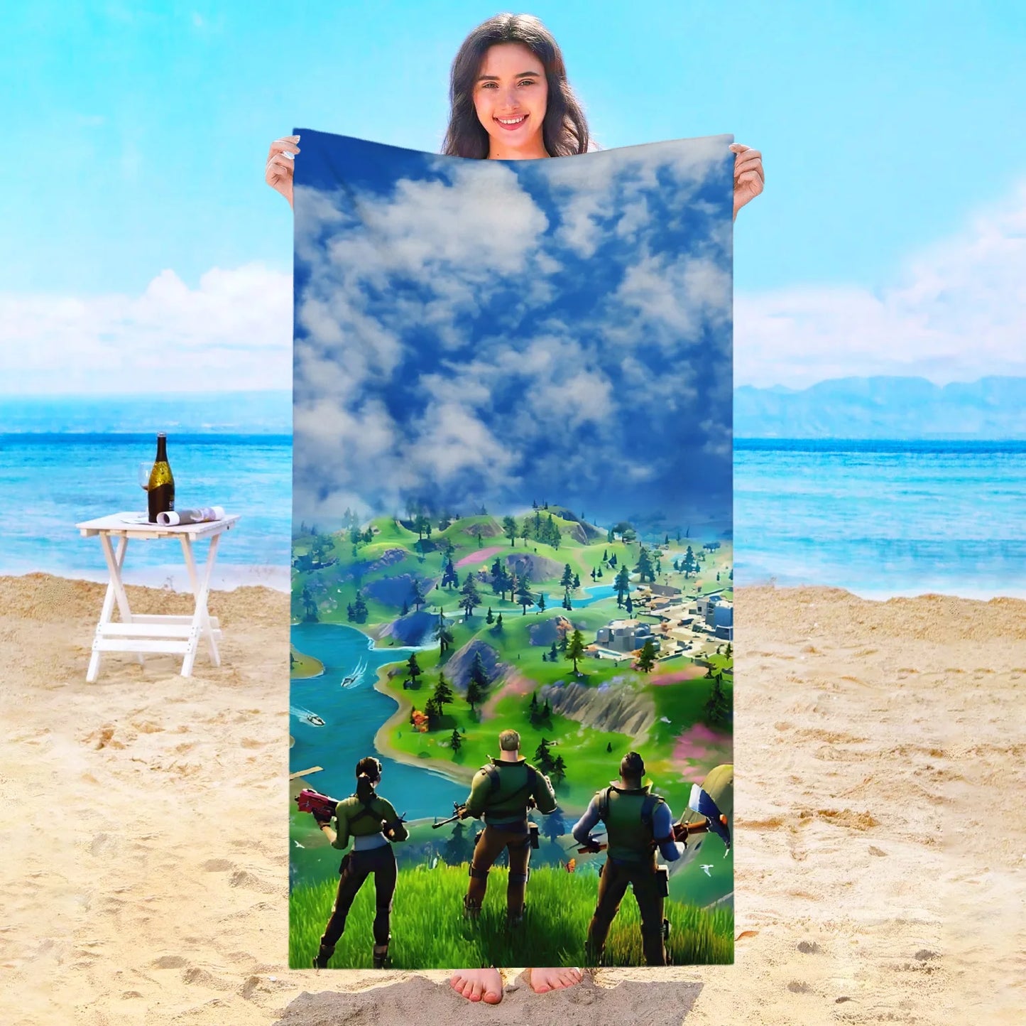 Toalha de Praia Game F-Fortnites em Microfibra para Hotel, Casa de Banho, Sauna, Spa, Praia, Viagem, Piscina, Casa, Banho de Bebé, Ginásio e Duche