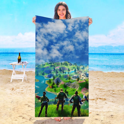 Toalha de Praia Game F-Fortnites em Microfibra para Hotel, Casa de Banho, Sauna, Spa, Praia, Viagem, Piscina, Casa, Banho de Bebé, Ginásio e Duche