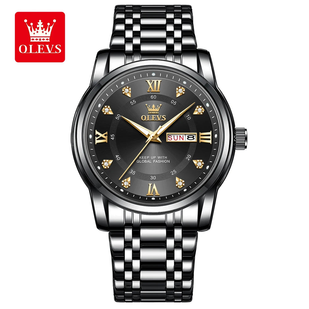 Relógio de quartzo para homem OLEVS 5513 – Bracelete em aço, resistente à água, visor iluminado, calendário e dia da semana – Relógio elegante e luxuoso, modelo original para homem