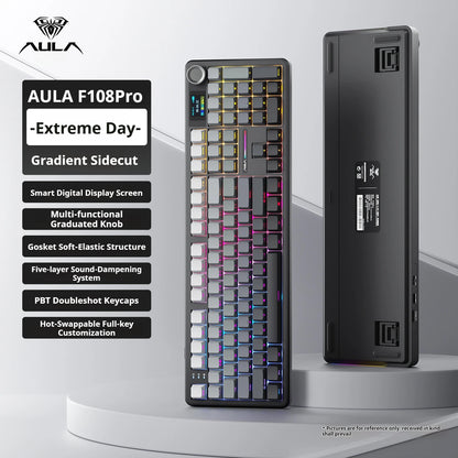 Tastiera meccanica AULA F108 PRO Custom, layout 100%, retroilluminazione RGB, Bluetooth wireless, switch Hi-Fi, tastiera gaming