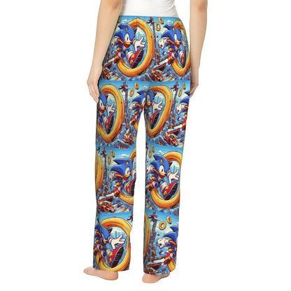 Custom Printed Womens Soniced Pajama Pants Hedgehog Game Sleepwear Sleep Lounge Bottoms with Pockets