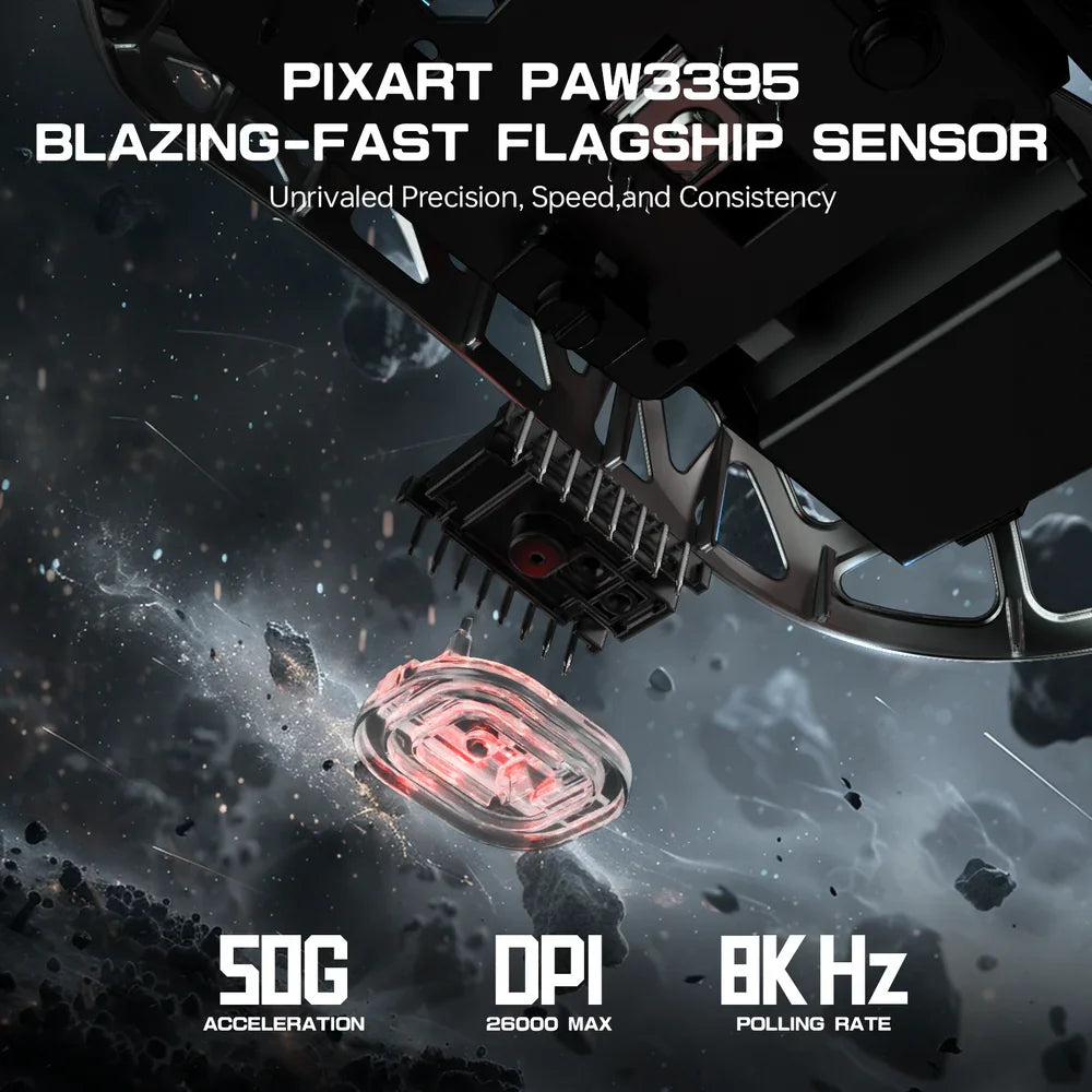 Mouse gaming ATTACK SHARK R3 in lega di magnesio 8K SUPERLIGHT 8000Hz 6 DPI regolabili fino a 26000 PAW3395 BT/2.4G wireless/cablato