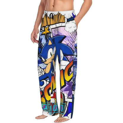 Custom Print Men's Soniced Pajama Pants Hedgehog Game Sleepwear Sleep Lounge Bottoms with Pockets