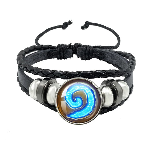 Classic Games World Of Warcraft Hearthstone Glass Leather Rope Bracelet For WOW Alliance and Horde Combatant Gift