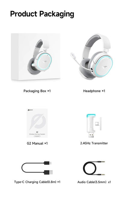 Auriculares gaming inalámbricos Picun G2 Bluetooth 5.3 – Sonido envolvente 7.1, auriculares gaming de baja latencia de 5ms con micrófono ENC para PC, PS5, PS4, Switch y móvil