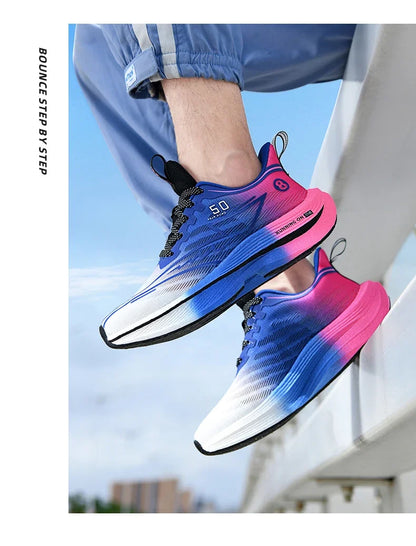 Men's Sport Shoes Professional Cushioned Carbon Plate Running Shoes Breathable Lace-up Casual Sneakers Marathon Athletic Footwear