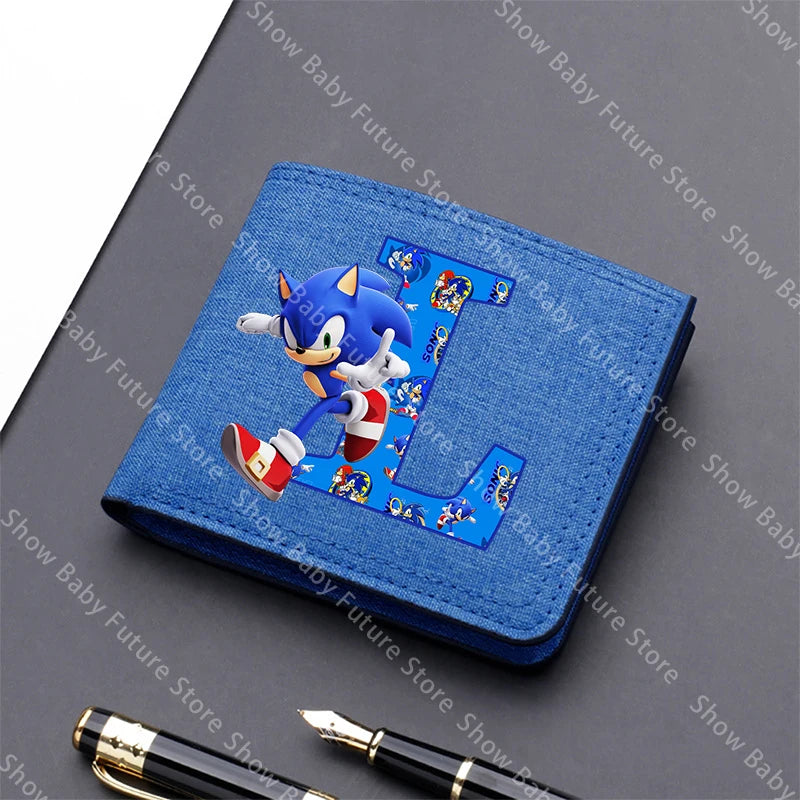 Cartoon Sonics Men Wallet Anime Kawaii Letter A-Z Short Wallet Multi-slot Credit ID Card Holder Foldable Male Canvas Coin Purses