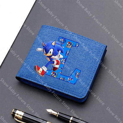 Cartoon Sonics Men Wallet Anime Kawaii Letter A-Z Short Wallet Multi-slot Credit ID Card Holder Foldable Male Canvas Coin Purses