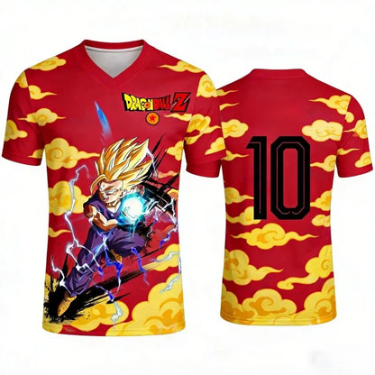2026 Dragon Ball Pattern Football Shirt Messi No.10 Jersey Autumn Sports Quick Drying Men's T-shirt Children's Clothing T-shirt