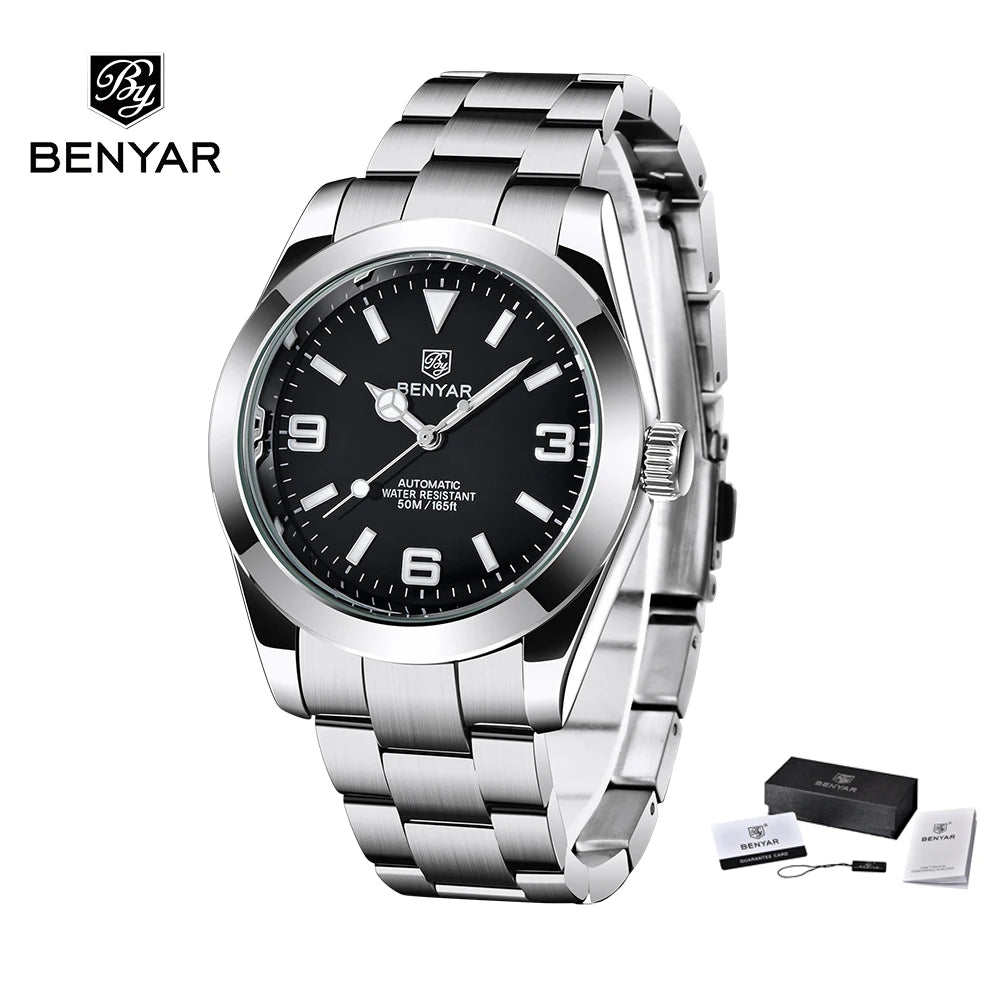 BENYAR 2025 Neue automatische mechanische Herrenuhr, Business-Sport-Luxus-Herrenuhr, 50M wasserdichte Uhr, Relogios Masculino